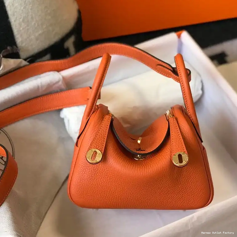 Mini Leather Gold Hardware Hermes Lindy In Togo Orange Bag 0509